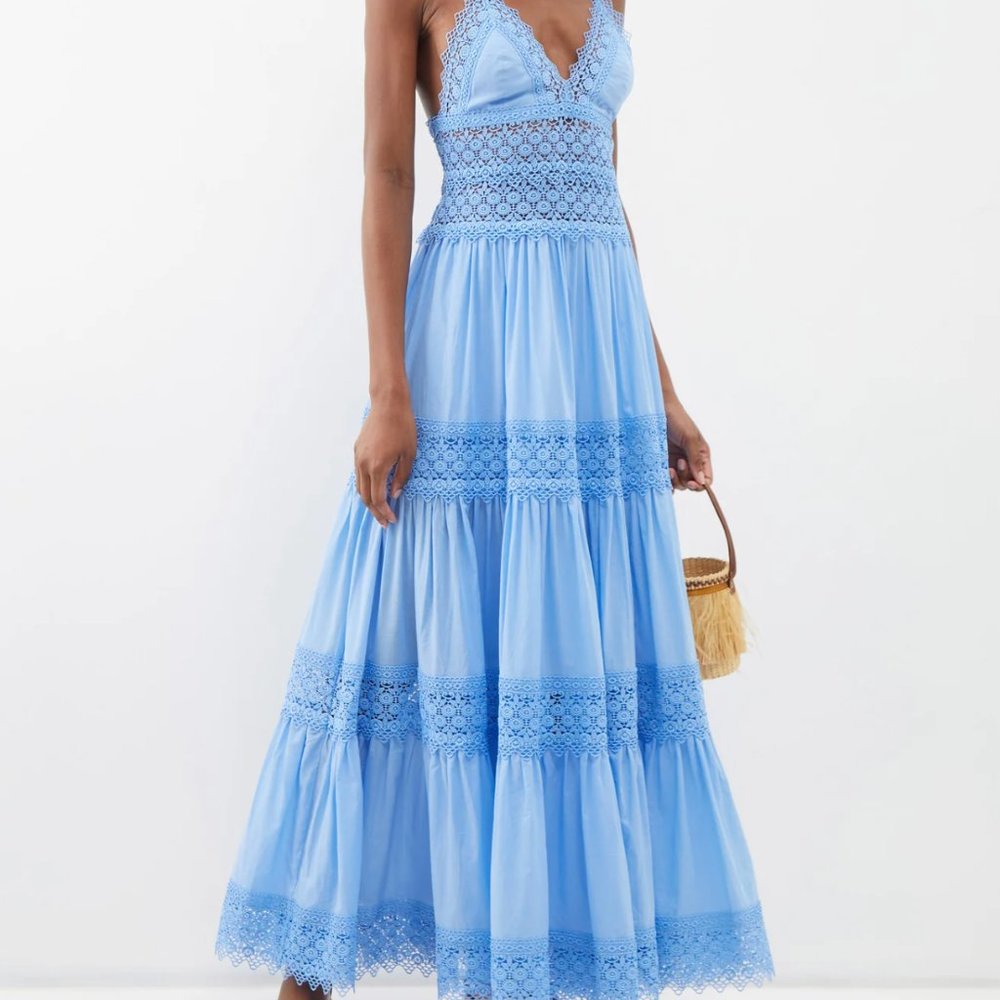 Charo Ruiz Cindy Lace Cotton Dress in Blue NWT